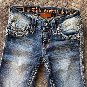 Rock revival medium wash blue jeans.
